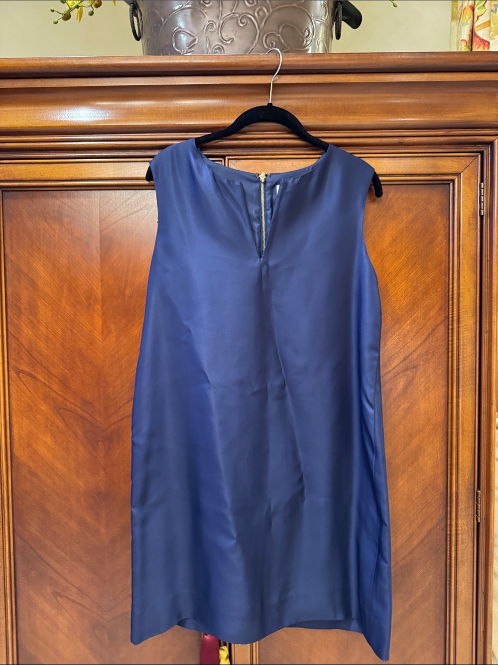 Kate Spade Navy Blue Satin Sleeveless Shift Dress 10